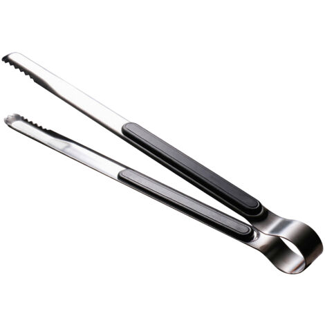 Kitchen Cooking Tong Stainless Steel Easy to Clean Teeth Mouth Steak Clip for BBQ Food 25.5cm Black