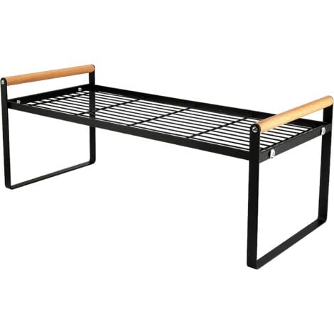Kitchen Countertop Storage Rack, Stackable Multi-Function Shelf, Cabinet Shelf, Pantry, Metal Spice Rack for Tableware (Black)