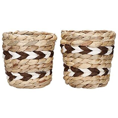 Kitchen Craft Hyacinth de Water, Set de 2 vasi de Indoor, Natural Woven Pot with design de Stripes, 11,5 x 11,5 x 11 cm