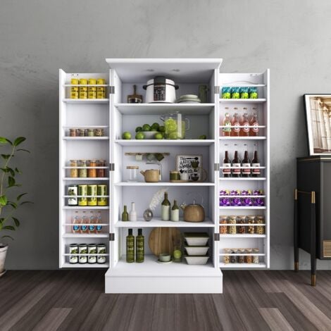Kitchen Cupboard, 47” Pantry Organizers and Storage, Kitchen Pantry Cabinet White with Doors & Adjustable Shelves, Ideal for Kitchen, Living Room and Dinning Room
