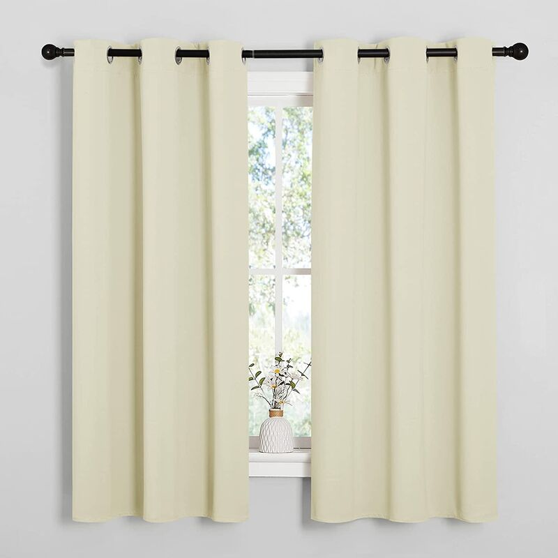 Kitchen Curtains for Decoration, Thermal Insulated Grommet Room Darkening Draperies/Panels for Laundry (Beige, 2 Panels, W42 x L63 inches)