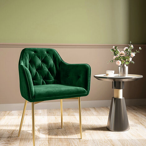 main image of "Kitchen Dining Chair Living Room Velvet Armchair Metal Legs Soft Padded Seat, Grey"