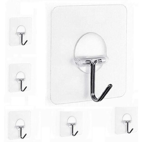 Kitchen Door Hooks Transparent Adhesive Waterproof Reusable Towel Wall Hooks 13.2lb / 6kg Max for Home Bathroom Clothes Hats Bags (6-Pack)