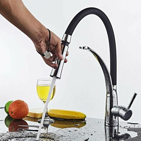 Kitchen Faucet, 360° Rotatable Kitchen Faucet with Pull-Down Double Rinse, Chrome Brass Sink Faucet, Single Lever Kitchen Sink Mixer Tap