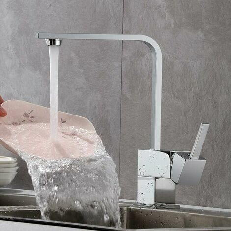 Kitchen Faucet, 360 ° Swivel Folding Kitchen Mixer Tap, Hot & Cold Available, Chrome Surface, Solid Brass, Ceramic Valve