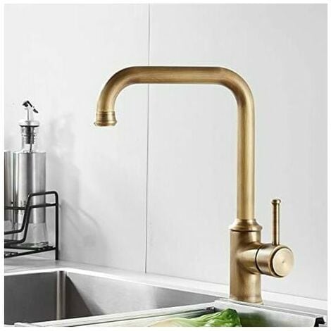 DEWDAT Kitchen Faucet, Antique Brass, Kitchen Mixer with 360° Swivel Spout