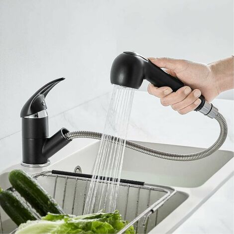 Kitchen Faucet Black 2-Jet Spray Kitchen Sink Mixer Tap with Pull-Out Brass Spray Cold and Hot Water Mixer Taps