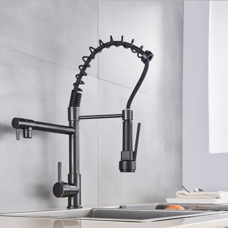 SUGUWORD Kitchen Faucet Black Brass Mixer Kitchen Two Jets Faucet With Flexible and Swivel Shower Tap Retractable Sink Top Sink For Mixer Sink Faucet Shower
