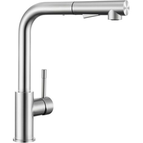 Kitchen faucet, kitchen mixer tap with pull-out spray head, with two spray patterns, brushed stainless steel, easy to install