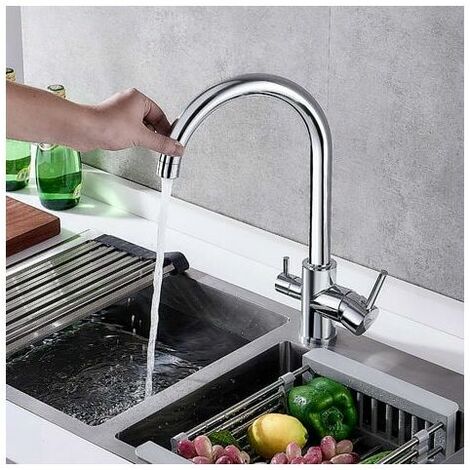 Kitchen Faucet Mixer Tap Single Handle Ceramic Valve One Hole with Filtered 360° Rotatable 2 Ordinary Water Outlet Mode Kitchen Faucet