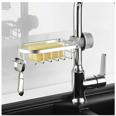 Kitchen Faucet Sponge Holder Sink Organizer Over The Faucet Hanging Faucet Drain Rack For Sink Organization (Silver-Normal)