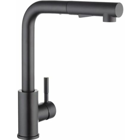 Kitchen Faucet with Black Spray, Kitchen Mixer with Pull-out Spray, 304 Stainless Steel Brushed Kitchen Faucet, 360° Rotating Sink Mixer, 2-Jet Sink Faucet（Matte Black