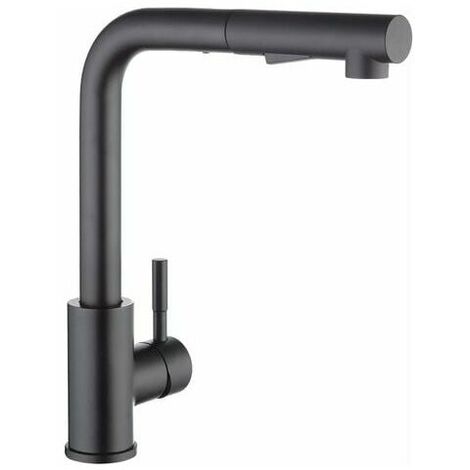 Kitchen faucet with black spray, kitchen mixer with pull-out spray, brushed 304 stainless steel kitchen faucet, 360°rotatable sink mixer, 2-jet sink faucet(Matte black)