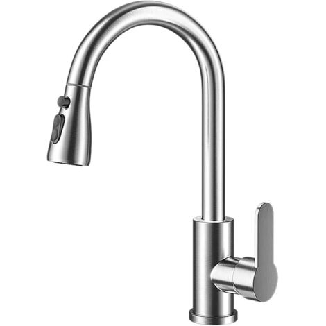 Kitchen Faucet with Pull-Down Sprayer , High Arc Pull-Out Kitchen Sink Faucet Provides Efficient Cleaning for RVs (Brushed)