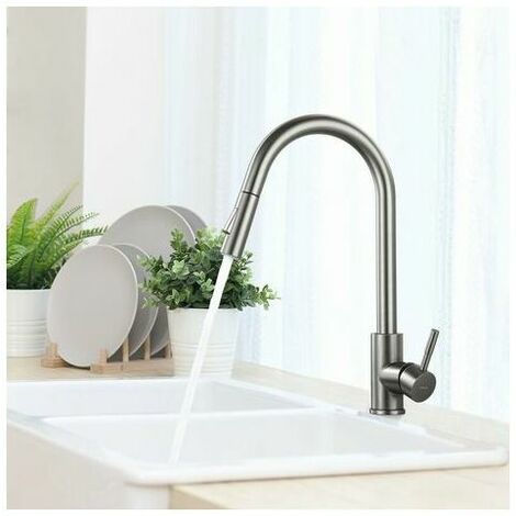 Kitchen Faucet with Pull-Out Spray Dark Gray 360° Rotatable Stainless Steel Kitchen Sink Mixer Tap 2 Functions