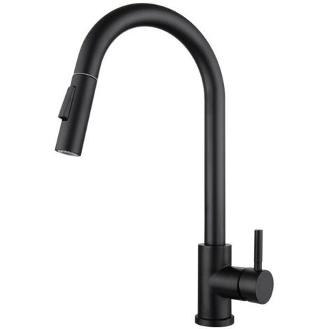 Kitchen Faucet with Pull-Out Spray in Modern Stainless Steel Single Handle Frosted Black