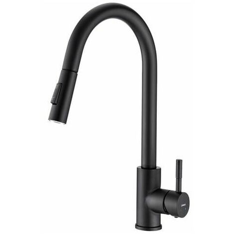 Kitchen Faucet with Pull-Out Spray Matte Black 360° Rotatable 2-Function Kitchen Sink Mixer Tap in Stainless Steel