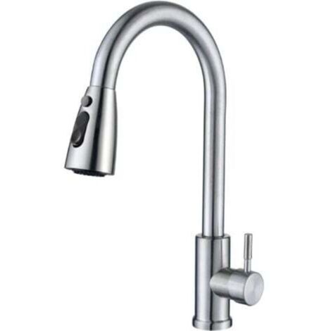 Kitchen Faucet with Pull-Out Sprayer, 360° Swivel Kitchen Mixer Tap, 3 Water Flow Settings, Brushed Silver