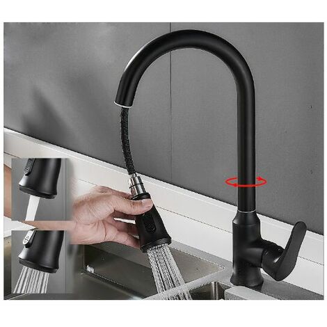 Kitchen Faucets - Tall Curved Sink Faucet with 360° Swivel Spout, Water Mode Kitchen Faucet in Black Stainless Steel