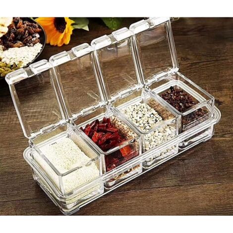 Kitchen Gourmet 4-teiliges Gewürzbox-Set aus Acryl mit 4 Servierlöffeln – ideal für die Küche