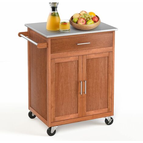 Kitchen Island Rolling Storage Cabinet Trolley Cart Stainless Steel Countertop