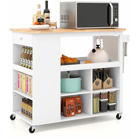 Kitchen Island Rolling Storage Trolley Cart Cupboard With 4 Adjustable Shelves