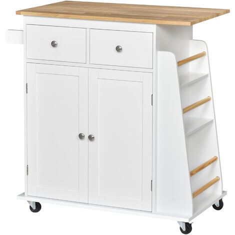 Kitchen Island Storage Cabinet Rolling Trolley with Wood Top, 3-Tier Spice Rack