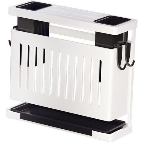Kitchen Knives Chopstick Rack with Draining Tray Wall Mounted Multifunctional Utensil Knives Holder Organizer White