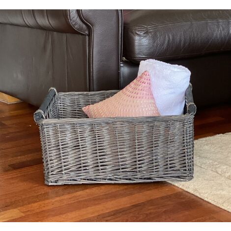 main image of "Kitchen Log Fireplace Wicker Storage Basket With Handles Xmas Empty Hamper Basket"