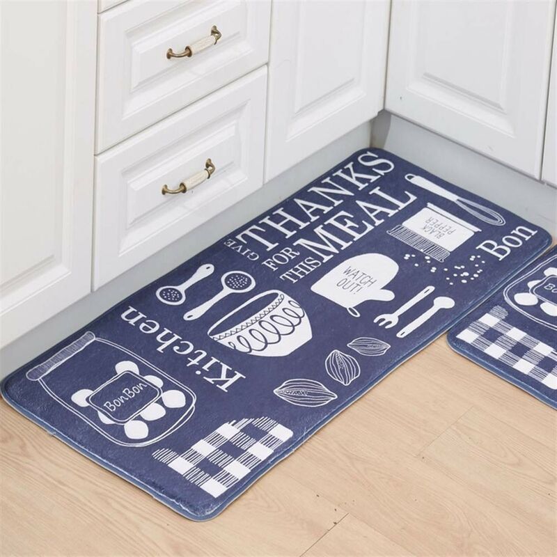 Kitchen Mat In Front Of The Sink Washable Non-Slip Flannel Food Pattern Absorbent Kitchen Mat Long Anti-Fatigue 4575cm