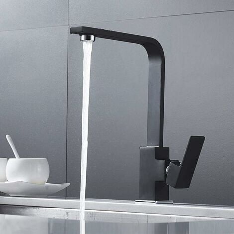 Kitchen Mixer Tap Square Kitchen Faucet with High Spout - Kitchen Sink Mixer Tap - Brass (Black)