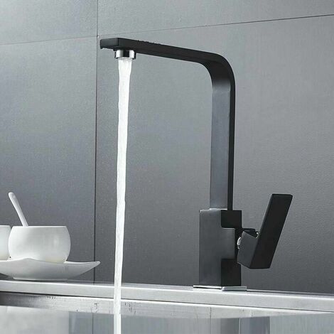 Kitchen mixer tap Square kitchen faucet with high spout - Mixer tap for kitchen sink - Brass (black)