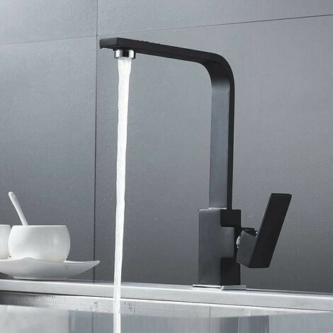 Kitchen mixer tap Square kitchen faucet with high spout - Mixer tap for kitchen sink - Brass (black)