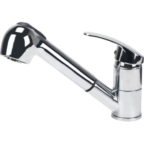 Kitchen mixer tap with pull-out spray head, 360° swivel, chrome-plated brass, for hot and cold water