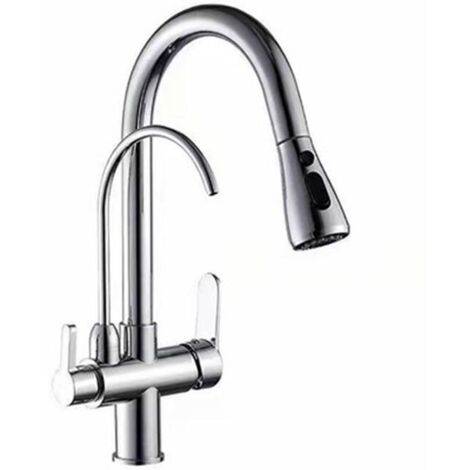 Kitchen Mixer Tap,Brass Pull Out Sink Mixer for Hot and Cold Water with Drinking Water Tap