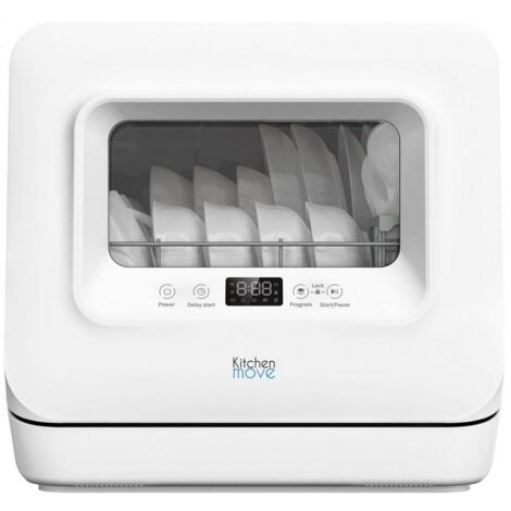 Kitchen Move – Mini lave-vaisselle compact 3 couverts – Réservoir 7.5L – 5 programmes de lavage – Dimensions 45.4 x 41 x H49 cm – Volume sonore 58 dB