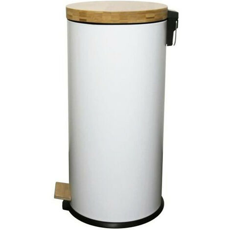 Kitchen Move – Poubelle à pédale 30L en acier inoxydable et bois – Anti-traces de doigts – Facile à nettoyer – Pour cuisine moderne