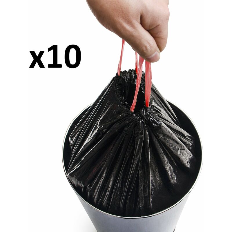 Lot de 10 sacs poubelles 50L pour poubelles hautes avec lien coulissant
