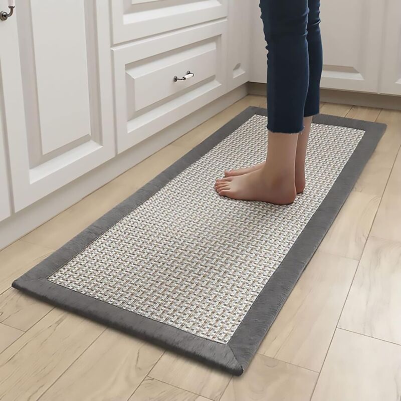 Kitchen Rug, in front of the sink, non-slip, machine washable, cotton and linen rug, absorbent, grey (50 x 120 cm)