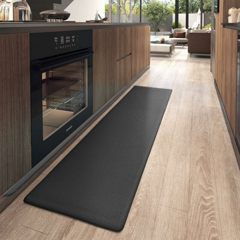 Kitchen Rug, Kitchen Mat in Front of Sink, Waterproof pvc Runner Rug, Long Non-Slip and Oil-Resistant Runner Rug (45 x 150 cm, Black)