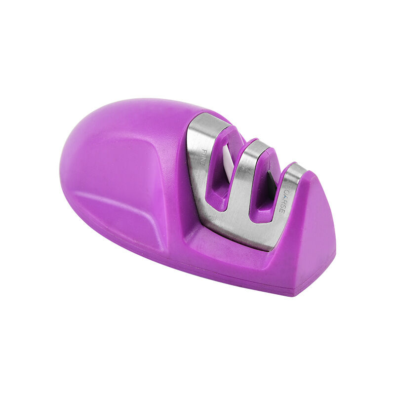 Kitchen Sharpener(Purple) Professional 2 in 1 Manual Knife Sharpener for Stainless Steel and Ceramic Knives of All Sizes, Non-Slip Base Black