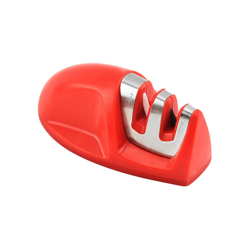 Kitchen Sharpener(Red) Professional 2 in 1 Manual Knife Sharpener for Stainless Steel and Ceramic Knives of All Sizes, Non-Slip Base Black