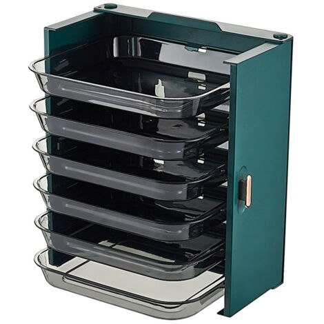 Kitchen Side Dishes Punch Free Foldable PET 6 Layers Wall Mounted Organization Rack Cooking Plates Storage Shelf Light Luxury Green