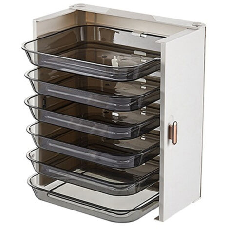 Kitchen Side Dishes Punch Free Foldable PET 6 Layers Wall Mounted Organization Rack Cooking Plates Storage Shelf Pearl White