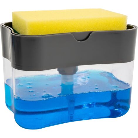 TIGREZY Kitchen Sink Dish Soap Dispenser and Sponge Holder, 13 oz, Gray
