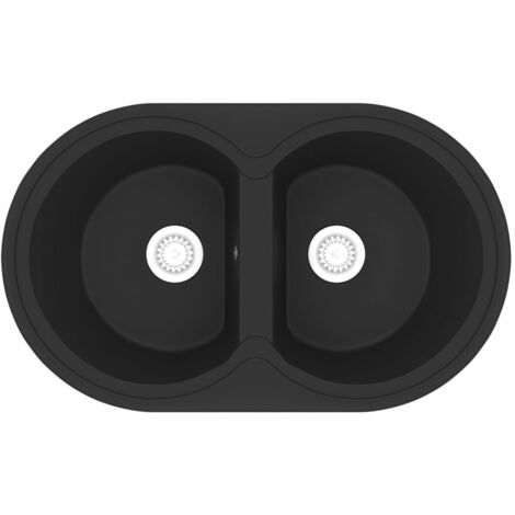 Kitchen Sink Double Basins Oval Black Granite