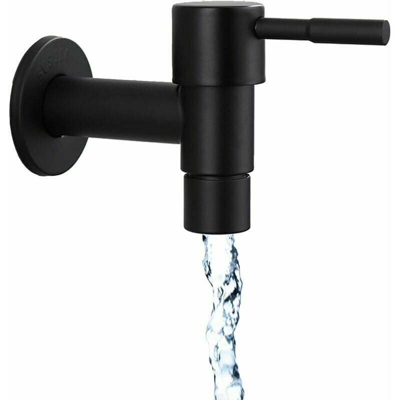 Kitchen Sink Faucet Black Quick Single Cold Faucet Bathroom Stainless Steel Outdoor Faucet Garden Faucet Wall Mounted Washing Machine Faucet for Home