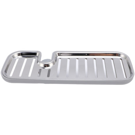 Kitchen Sink Faucet Organizer Sponge Holder Drainage Hole Long Type Stainless Steel Faucet Storage Rack Gray