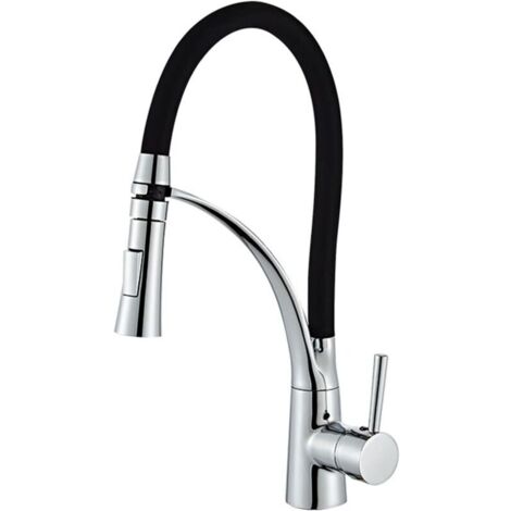 Kitchen sink faucet with pull-out spray head, swivel kitchen sink, modern single handle with hot and cold water mixer, brass plated
