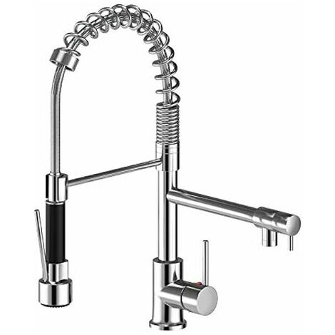 Kitchen Sink Mixer Tap Chrome Brass 360 Degree Rotation Single Hole with Pull Out Spray Kitchen Sink Taps
